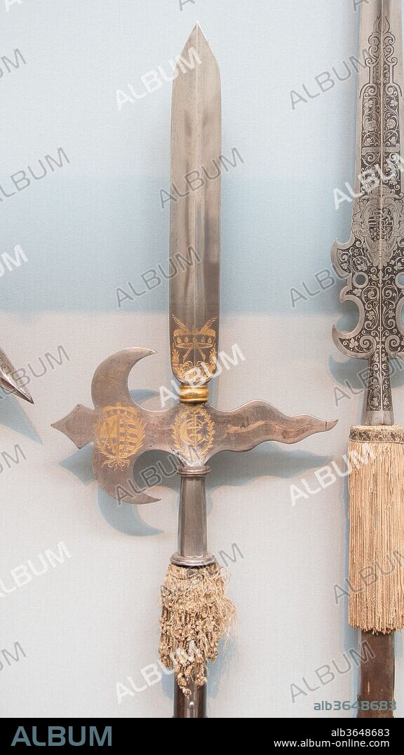 Halberd of the Swiss Guard of Johann Georg II of Saxony (reigned 1656-80). Culture: German. Dimensions: L. 88 in. (223.52 cm). Date: dated 1680.
This staff weapon was carried by the bodyguards of the Prince-Electors of Saxony.