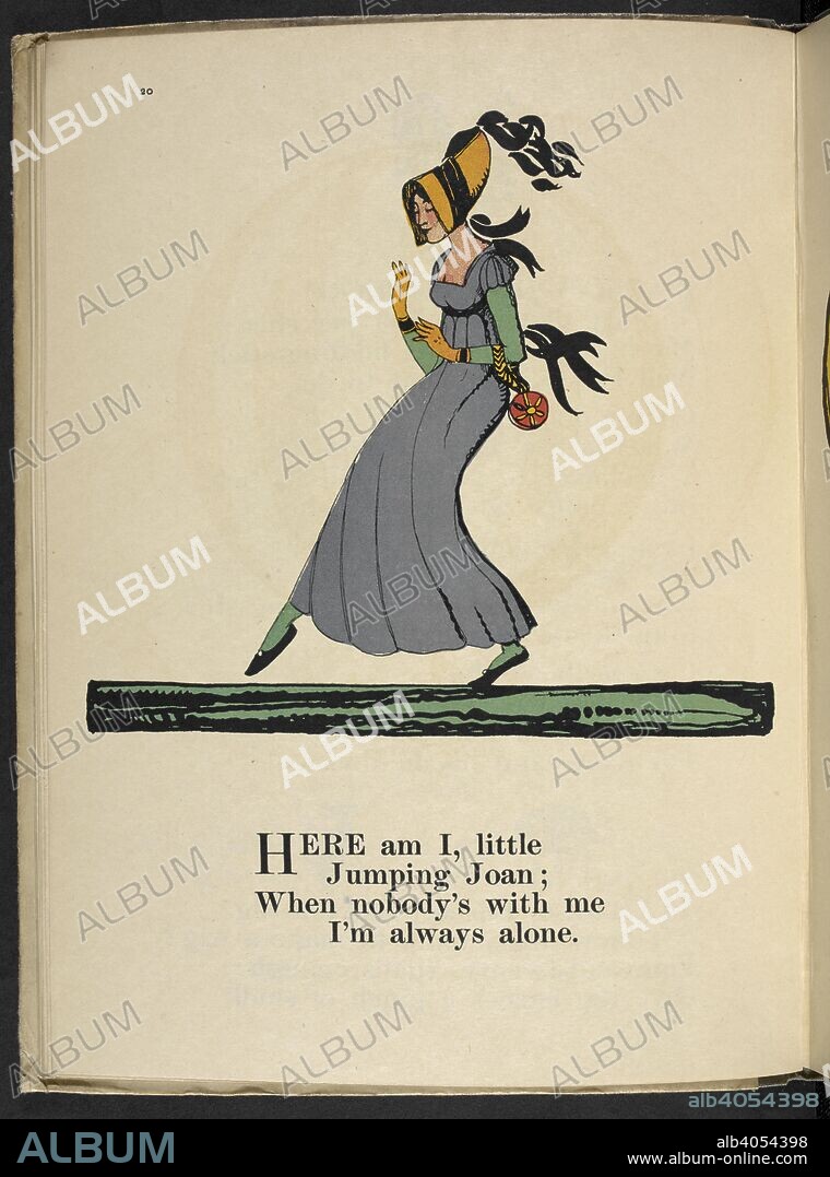 CLAUD LOVAT FRASER. 'Here am I, little Jumping Joan; When nobody's with me I'm always alone.'. Nursery Rhymes, with pictures by C. L. Fraser. London : T. C. & E. C. Jack, [1919]. Source: 12800.ddd.31 page 20.