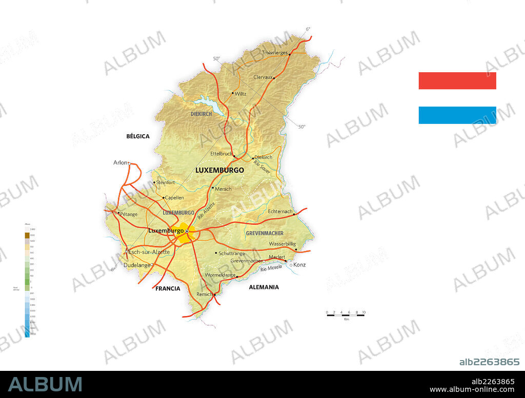 LUXEMBURGO. Mapa físico y político de Luxemburgo.