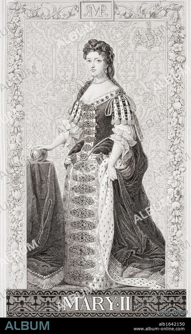 Queen Mary II, 1662-1694 Queen of England Scotland and Ireland 1689-1694. Engraved by R. Anderson, drawn by J.L. Williams after Sir Godfrey Kneller.From the book 'Illustrations of English and Scottish History' Volume II.