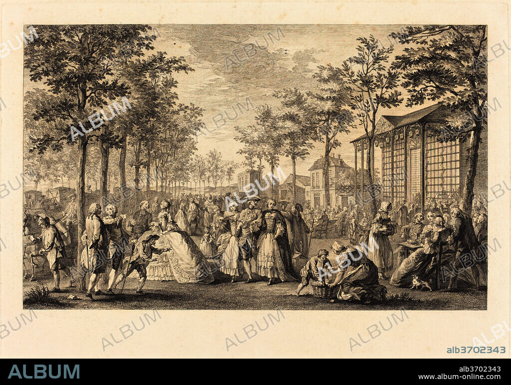 PIERRE-FRANCOIS COURTOIS AFTER AUGUSTIN DE SAINT-AUBIN. La promenade des remparts de Paris. Dated: 1760. Medium: etching and engraving.