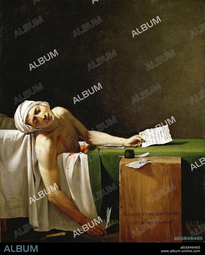 JACQUES LOUIS DAVID. Jean Paul Marat, politician and publicist, dead in his bathtub, assassinated by Charlotte Corday in 1793. Oil on canvas 165 x 128 cm.