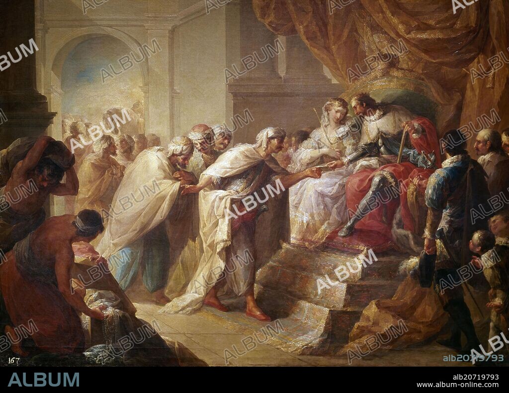 VICENTE LOPEZ PORTAÑA. The Catholic Kings Receiving the Ambassadors of Fez. Canvas painting in 1790. Madrid, Academy of san Fernando.