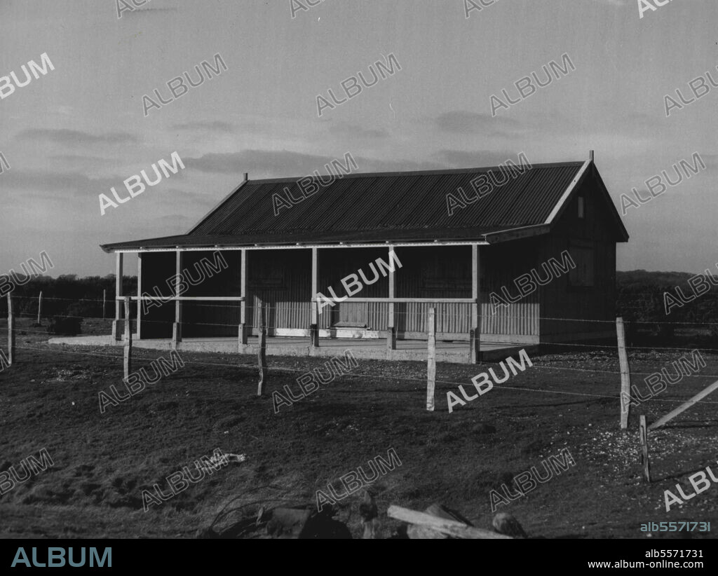 Chalet In Montagu Case -- This two roomed chalet belonging to Lord Montagu of Beaulieu at Warren Beach, near Beaulieu, was mentioned today at the ***** Magistrates Court. It is alleged that in the chalet ***** Montagu of Beaulieu committed a serious offence with a ***** year old boy scout. At the same time, it is alleged, that Montagu's friend, Kenneth Hume also committed a serious offence with another boy scout. November 17, 1953. (Photo by Daily Express Picture).