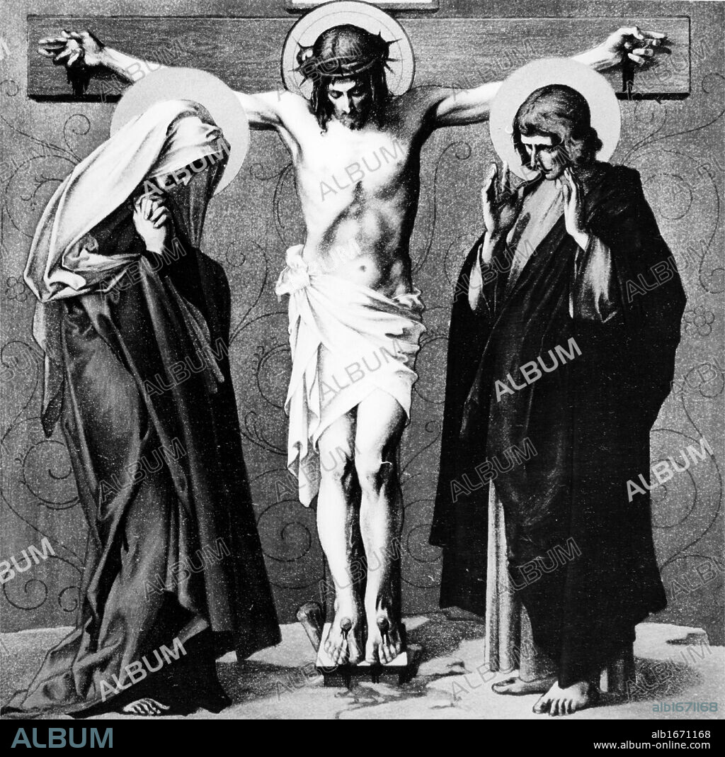 MARTIN FEUERSTEIN. Jesus Dies On the Cross (12th station of the Cross) by Martin Ritter von Feuerstein, oil painting, circa 1898, 1856 - 1931, Germany, Munich, Saint Anna Church.