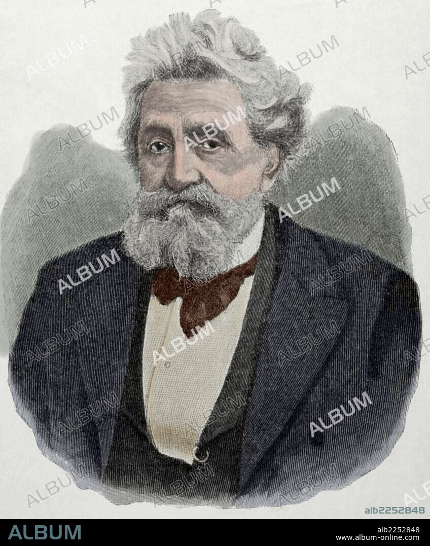 Hermann Lingg (1820 âA_i_ 1905). German poet who also wrote plays and short stories. Engraving by La Ilustracion Artistica, 1905. Colored.