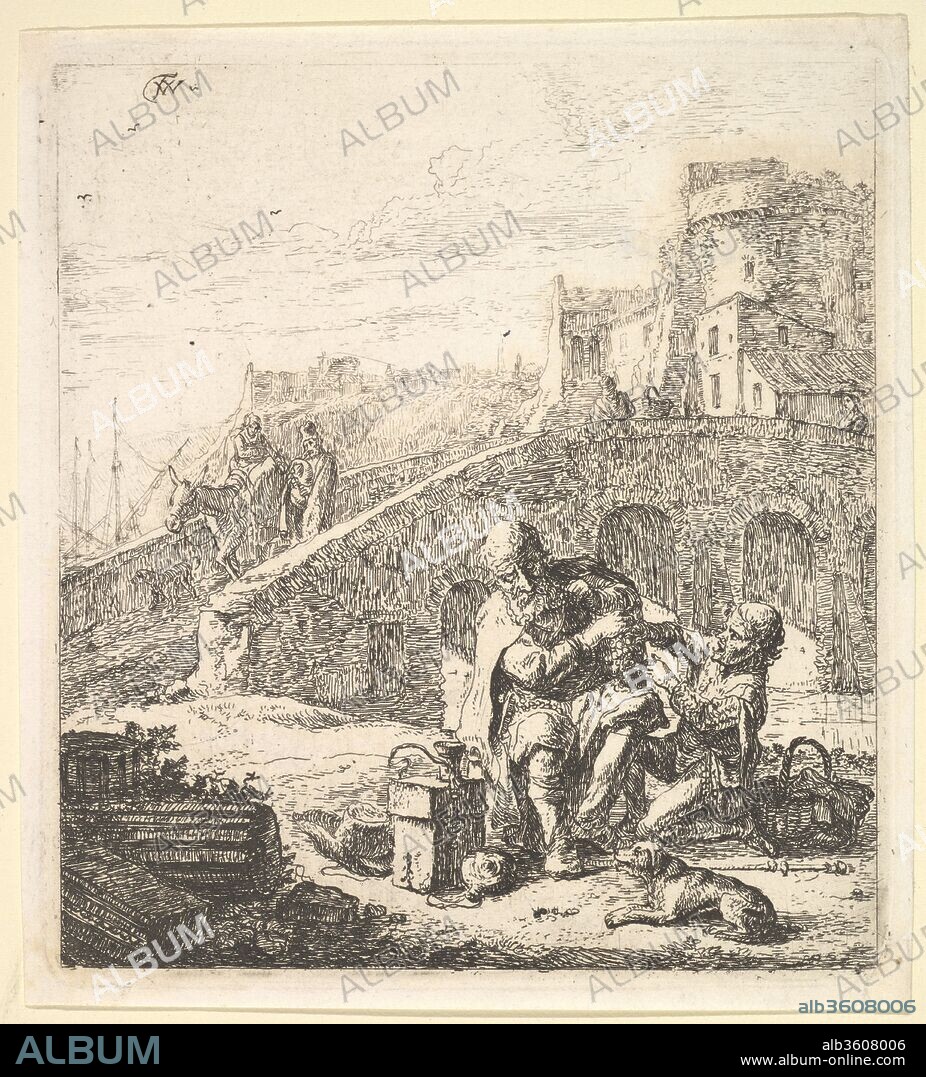 Lazarillo Stealing Grapes from the Poor Blind Beggar. Artist: Thomas Wijck (Dutch, Beverwijck, near Haarlem 1616?-1677 Haarlem). Dimensions: 13.2 x 11.9 cm. Date: 17th century.