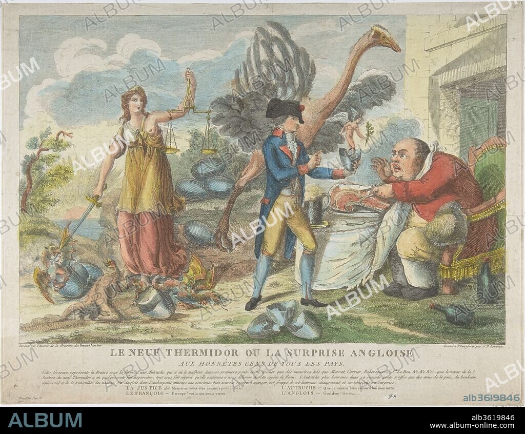 The Ninth of Thermidor, or the English Surprise, to Honest People of All Countries (Le Neuf Thermidor ou la surprise angloise, aux honnêtes gens to tous le pays). Artist: Jean-Baptiste Louvion (French, 1740-1804); After Louis-Eugène Poirier (French, active 1793-1818). Dimensions: sheet: 11 1/16 x 14 1/2 in. (28.1 x 36.8 cm). Date: fructidor l'an 3e, 1795.