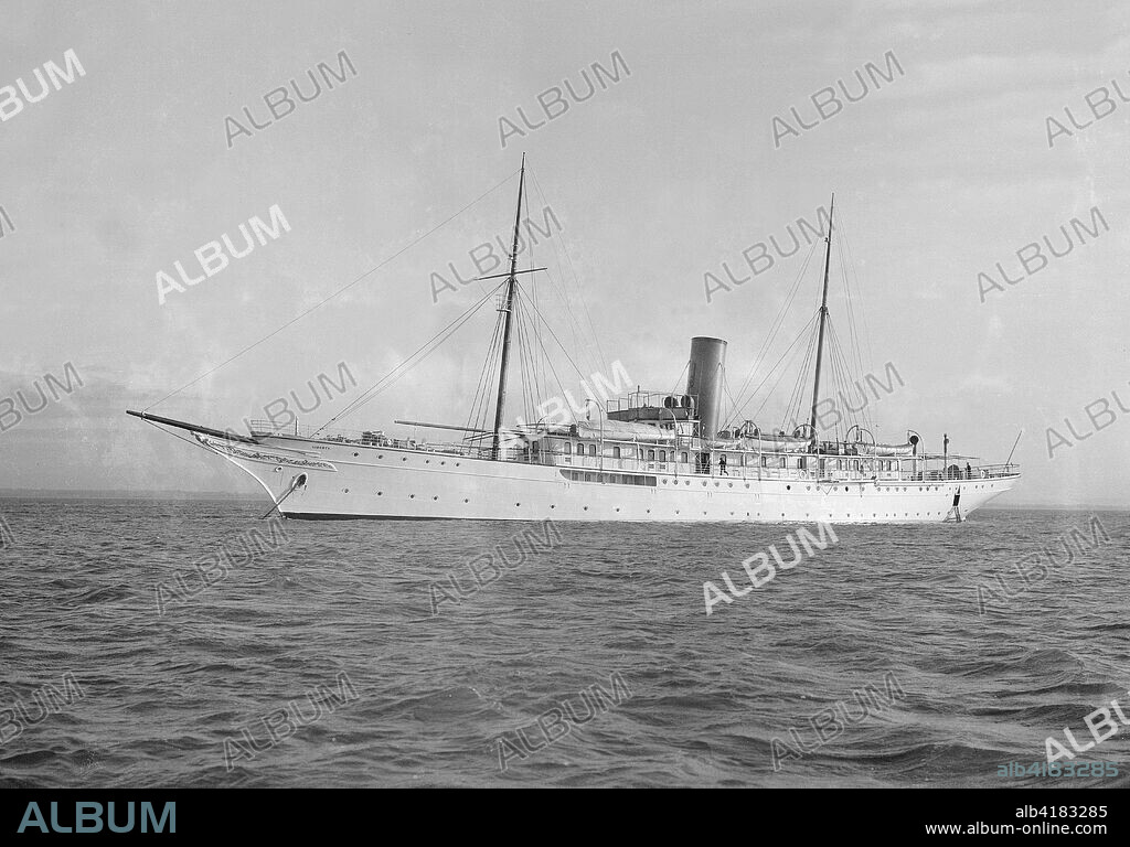 Steam yacht 'Liberty', 1914. 'Liberty' was built for Joseph Pulitzer in 1908. Designed by George Lennox Watson she was one of the largest private yachts of her day. She served as a Royal Navy hospital ship during World War I. 'Liberty' was especially fitted with ramps and soundproofing due to Pulitzer's blindness and extreme sensitivity to noise, and was nicknamed The Tower of Silence.