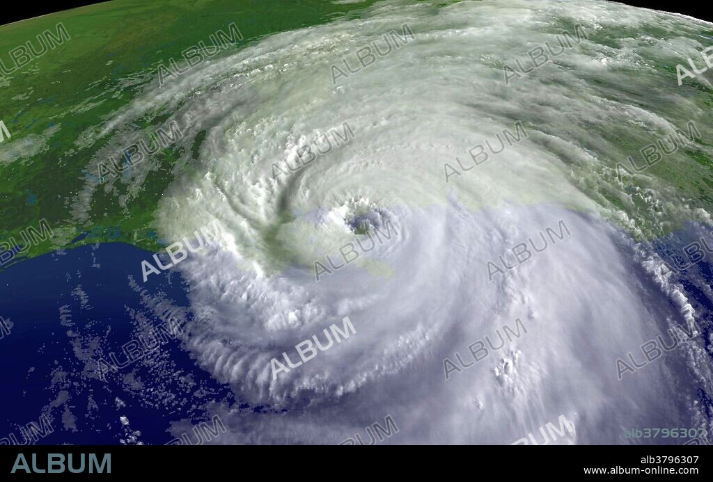 Hurricane Katrina over the Louisiana coast on August 29, 2005 at 9:45 a.m. EDT, GOES12 satellite image. On Aug. 28, 2005 while in the Gulf of Mexico, Hurricane Katrina reached Category 5 status with maximum sustained winds near 175 mph. Katrina first made landfall near Miami, Florida on August 24 as a category 1 hurricane. It then moved south into the Gulf of Mexico where it intensified to a category 5 storm. Katrina made landfall on August 29 as a Category 3 storm with maximum winds estimated near 125 mph to the east of the center. Katrina caused immense damage and flooding and has killed over 50 people. Early estimates put the cost of the hurricane at $25 billion, making it the most expensive ever. Hurricanes are enormous rotating storm systems that form over tropical seas. They can be hundreds of miles wide.