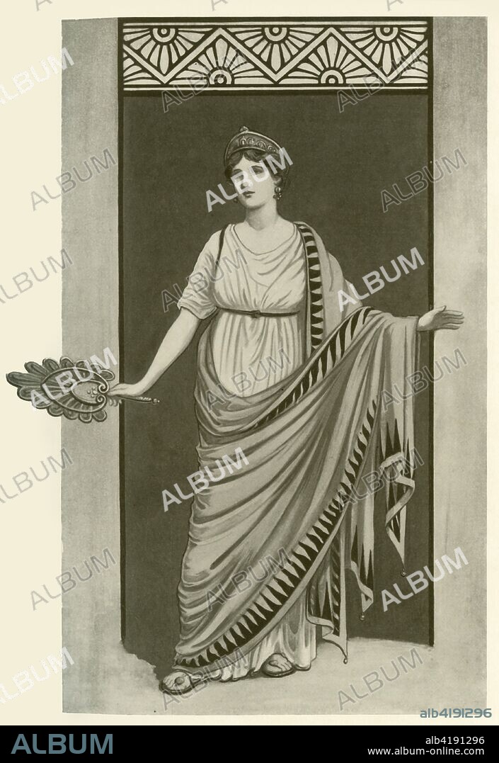 'The Himation. A Garment Worn in Greece and Rome Between 550 B.C. and 300 A.D.', 1924. From "Costume & Fashion - The Evolution of European Dress Through the Earlier Ages", by Herbert Norris. [J. M. Dent and Sons Ltd, E. P. Dutton and Co. London and Toronto, 1924].