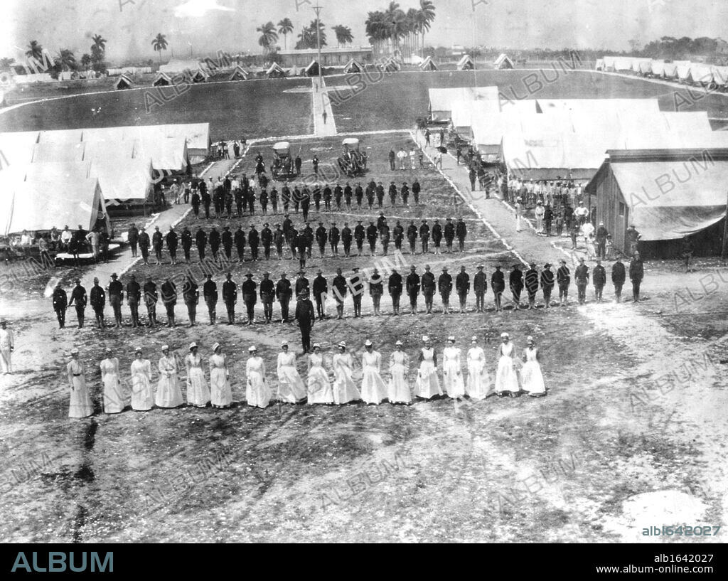 Spanish-Cuban-American War 1898: Field Hospital of 1st Division, 7th Army Corps, Camp Columbia, Havana, Cuba, 1899. After end of war US installed as military government in Cuba and by February 1899 had 45,000 personnel there. Medicine.