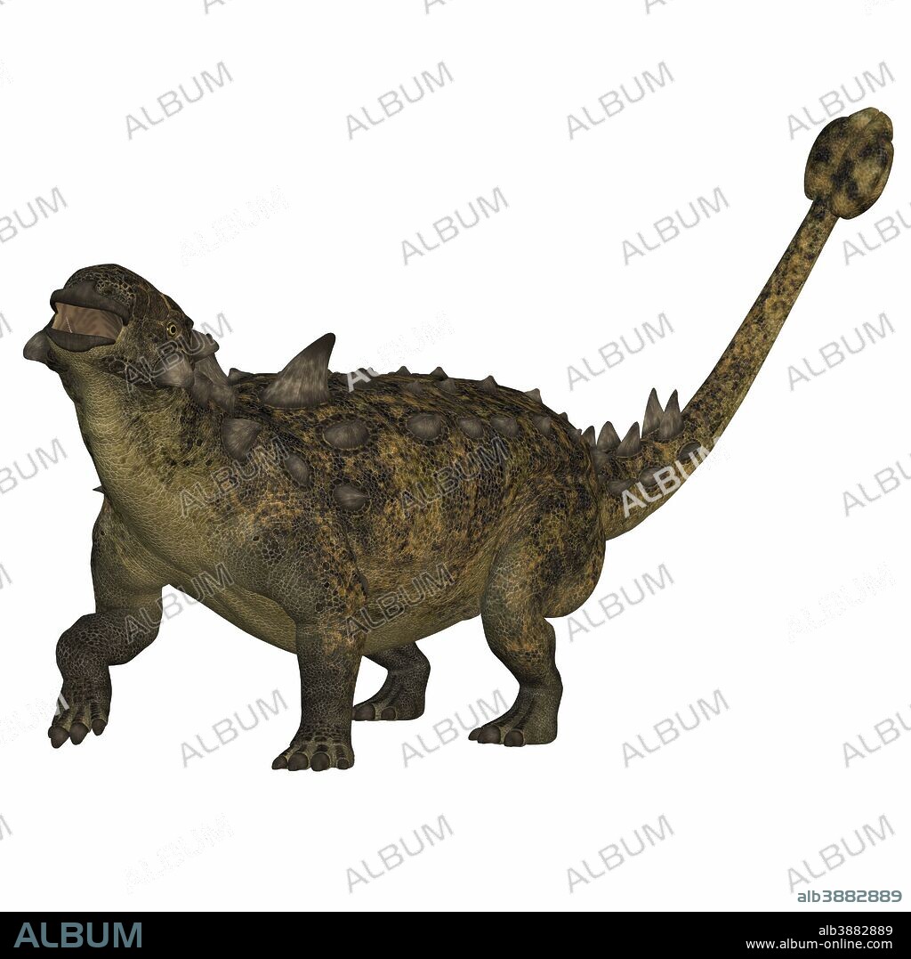 Euoplocephalus tutus, an herbivorous armored dinosaur that used its long tail and club for defense.