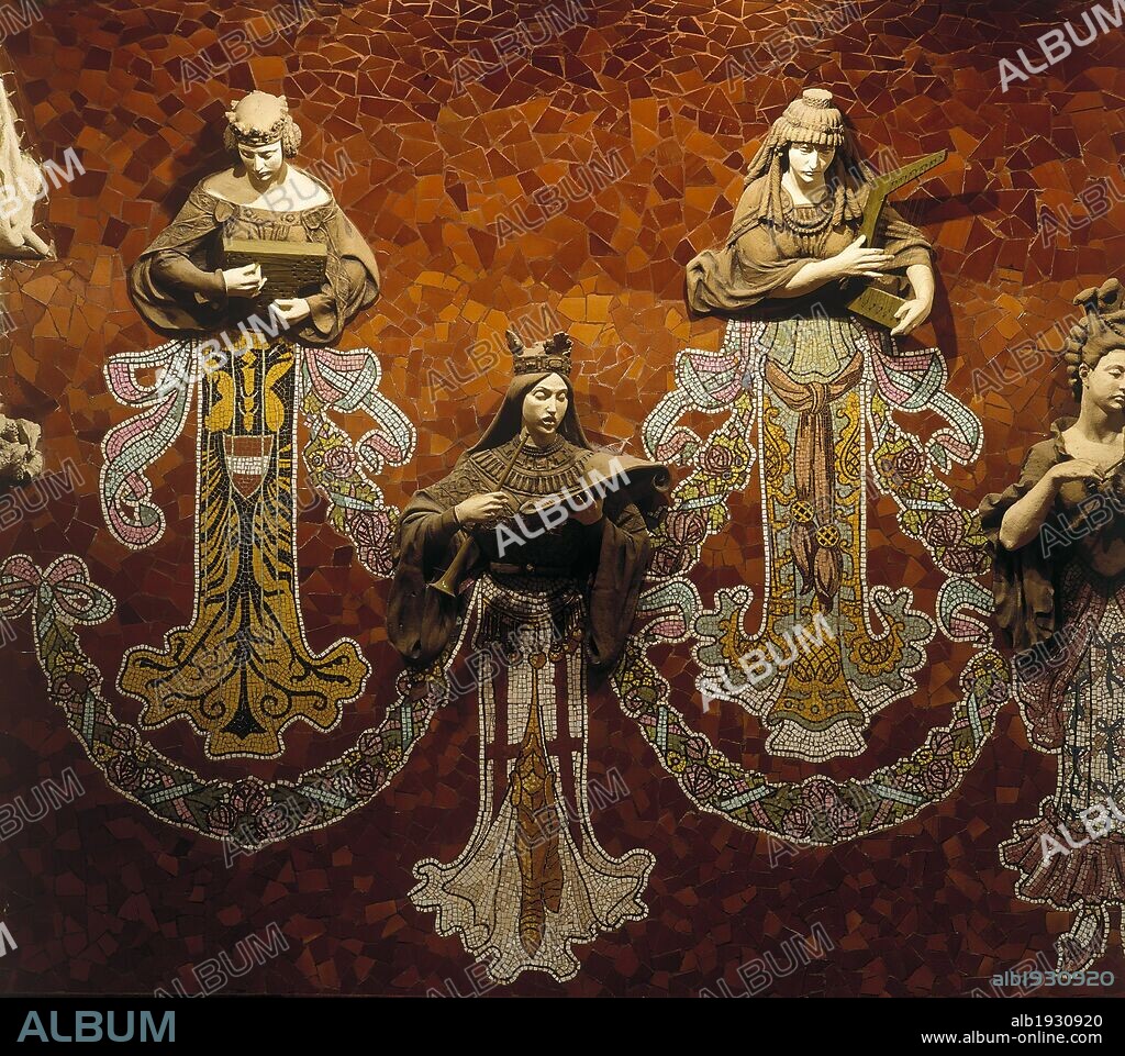 Detalle de las Musas del escenario del Palau de la Música Catalana, 1908, modernismo. Autores: Domenech i Muntaner./Eusebi Arnau/Lluís Bru.