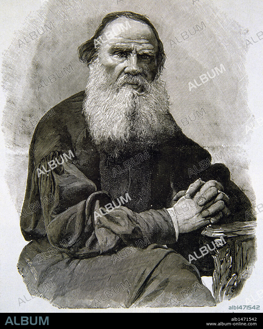 TOLSTOJ, Lev Nikolaevic, conde (Jasnaja Poljana, 1828-Astapovo, 1910). Novelista y pensador ruso. Grabado de la Ilustración Española y Americana, siglo XIX.