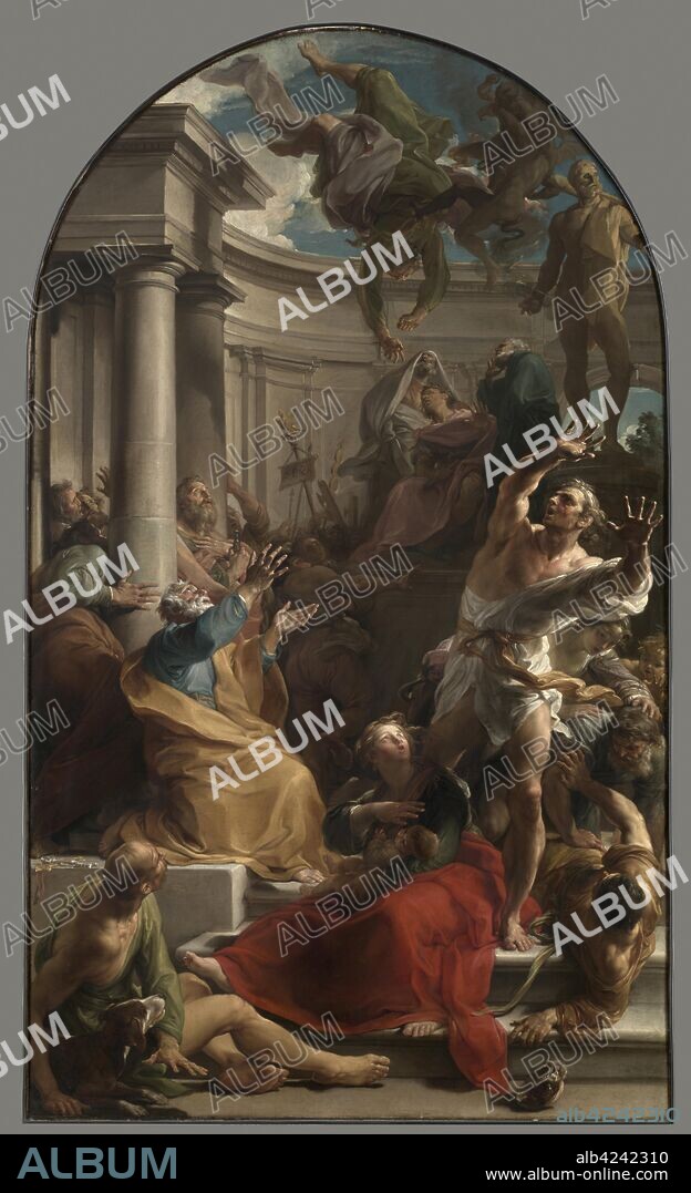 The Fall of Simon Magus, c. 1745- 1750. Studio of Pompeo Batoni (Italian, 1708-1787). Oil on canvas; framed: 207 x 133 x 10.5 cm (81 1/2 x 52 3/8 x 4 1/8 in.); unframed: 183 x 108 cm (72 1/16 x 42 1/2 in.).