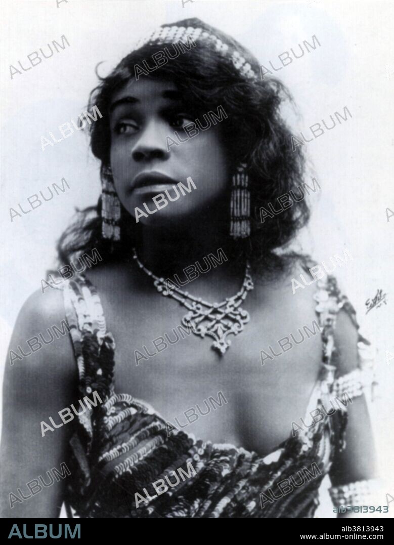 Aida Overton Walker (February 14, 1880 - October 11, 1914) was an African-American vaudeville performer. Her early career was defined by her collaborations with Bert Williams and her husband George Walker, the major black vaudeville and musical comedy powerhouses of the era. She first gained national attention in 1900, with her performance of "Miss Hannah from Savannah" in the show Sons of Ham. For the next ten years, Aida would be known primarily for her work in musical theater. Her song and dance made her an instant hit with audiences at the time. She, George, and Bert continued to produce even more successful shows such as In Dahomey (1902), Abyssinia (1906), and Bandana Land (1908). Her career and performances were praised by critics and she was both financially successful and respected by the industry. Although Aida Walker originally became famous through her partnership with her husband and Bert Williams, her popularity only grew in the years following his death and the end of the Williams and Walker troupe. Shortly after she joined the Smart set company and became a leader of her own vaudeville company. Both were extremely well received. She died in 1914 at the age of 34 from kidney failure. Photograph dated 1912, no photographer credited.