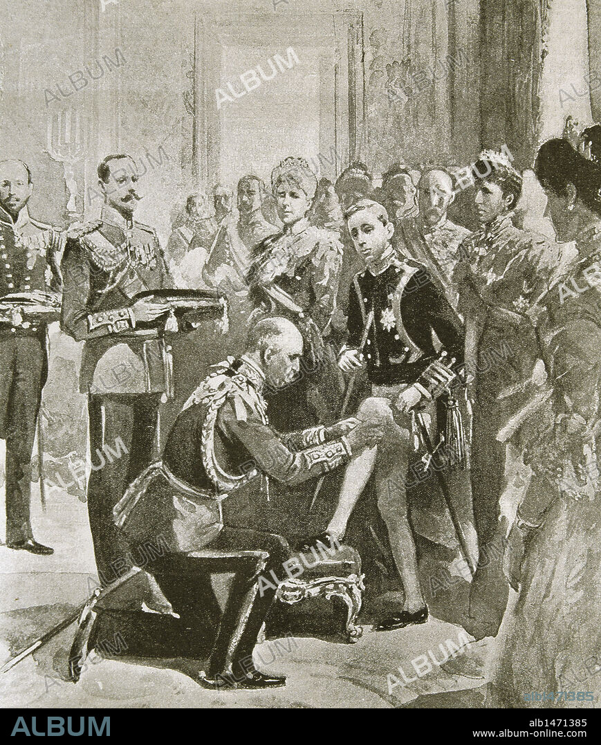 ALFONSO XIII (1886-1941). Rey de España (1886-1931). "ALFONSO XIII NOMBRADO CABALLERO DE LA ORDEN DE LA JARRETERA POR EL DUQUE DE CONNAUGHT". 'La Ilustración Española y Americana' (año 1901). S. XX.
