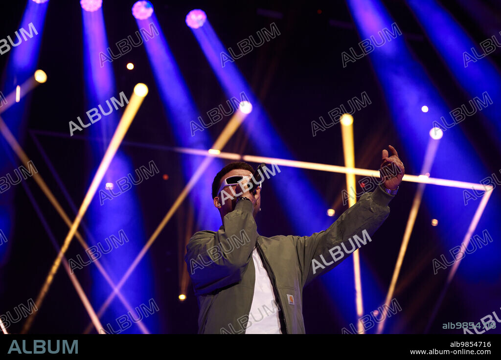 October 6, 2023, Pamplona, Navarra, Spain: Spanish artist Pedro Luis Dominguez Quevedo known professionally as Quevedo performs live on the stage of the Navarra Arena pavilion in Pamplona. The artist has offered a concert as part of the tour of his first album ''Donde Quiero Estar' (Credit Image: © Sergio MartÃ­N/SOPA Images via ZUMA Press Wire).