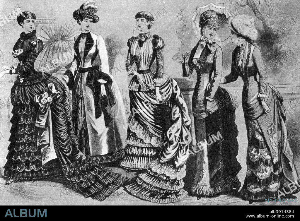 Women's fashion of the 1880s and 1890s, 1937. A print from The Story of Seventy Momentous Years, the Life and Times of King George V, 1865-1936, editor Harold Wheeler, Odhams Press Ltd, London, 1937.