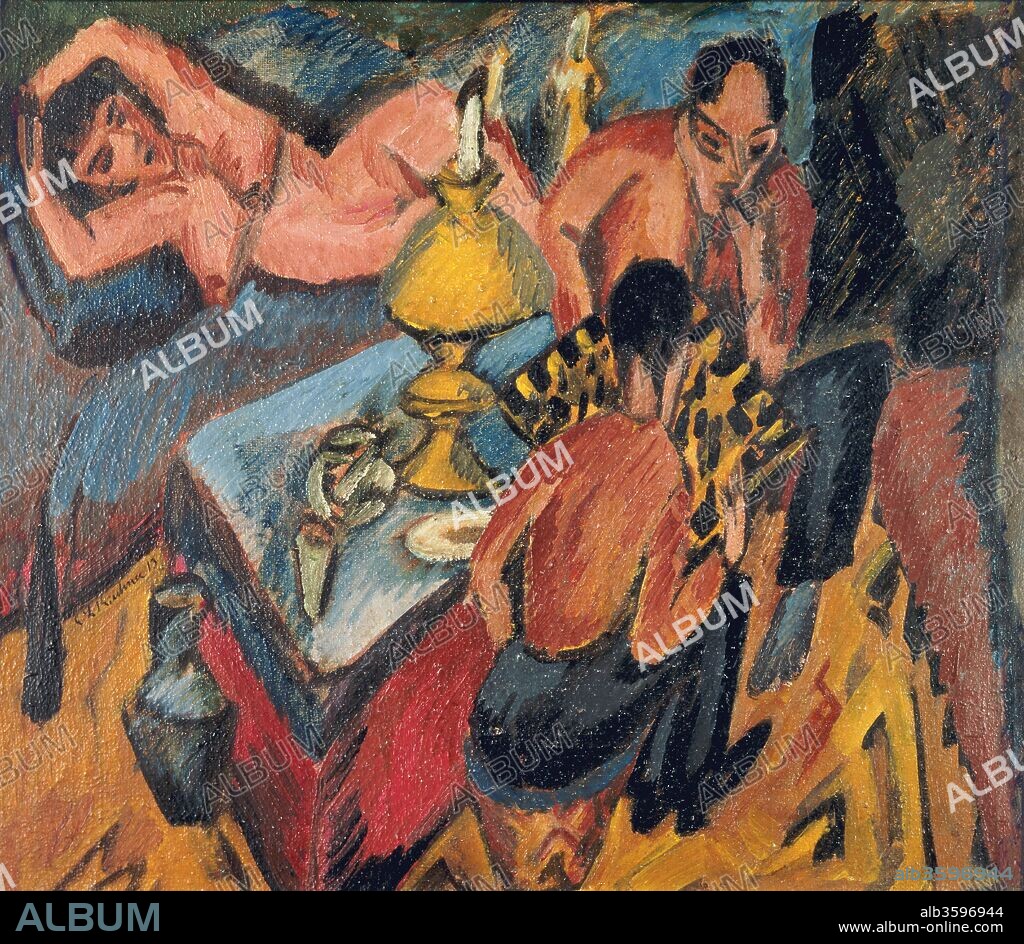 ERNST LUDWIG KIRCHNER. Erich Heckel and Otto Mueller playing Chess.