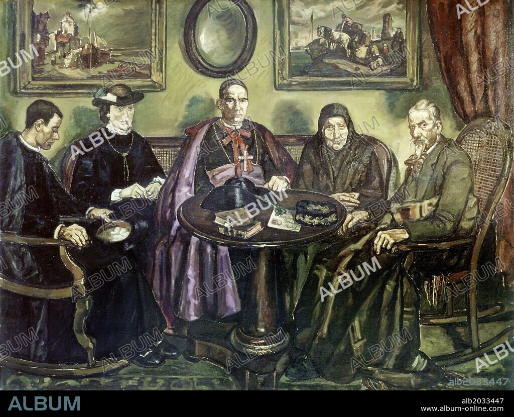 JOSÉ GUTIERREZ SOLANA. José Gutiérrez Solana / 'La visita del obispo', 1926, Óleo sobre lienzo, 161 x 214 cm.