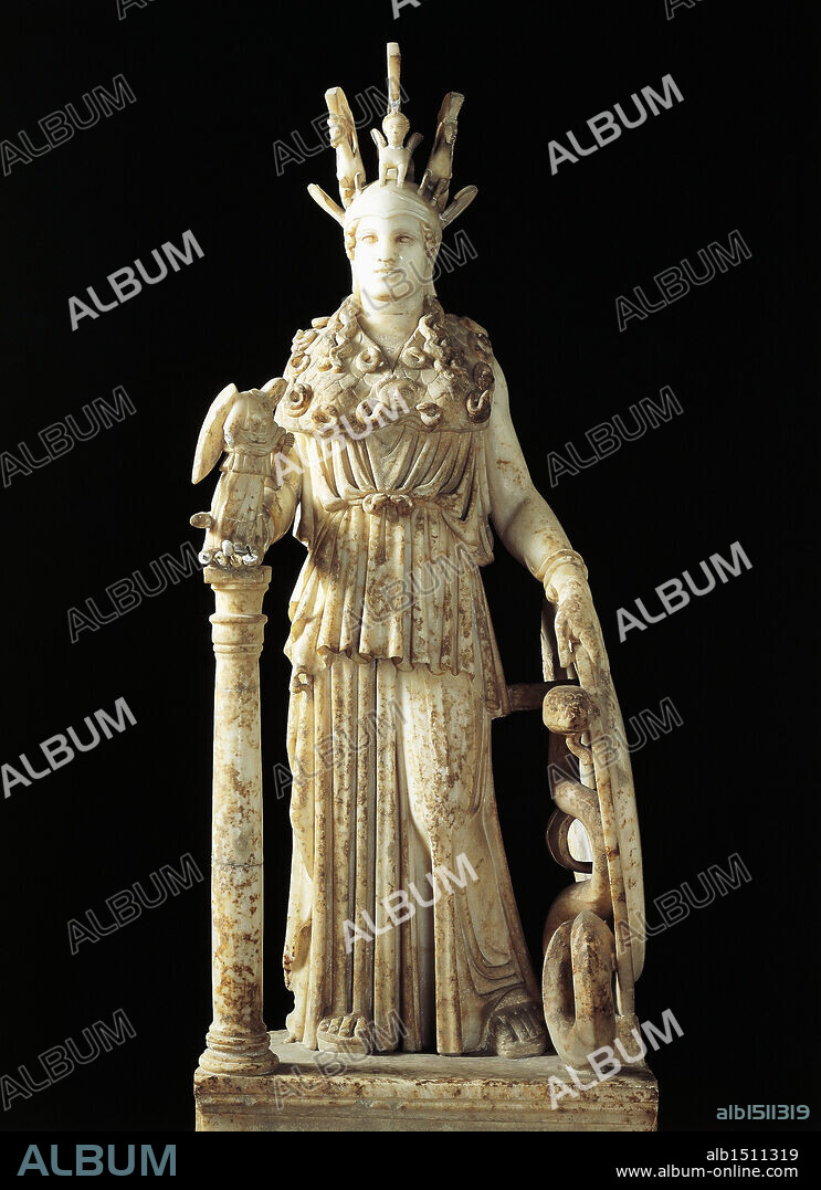 Greek civilization. Statue of Athena Parthenos. Roman copy of an original by Phidias of the 2nd century b.C.