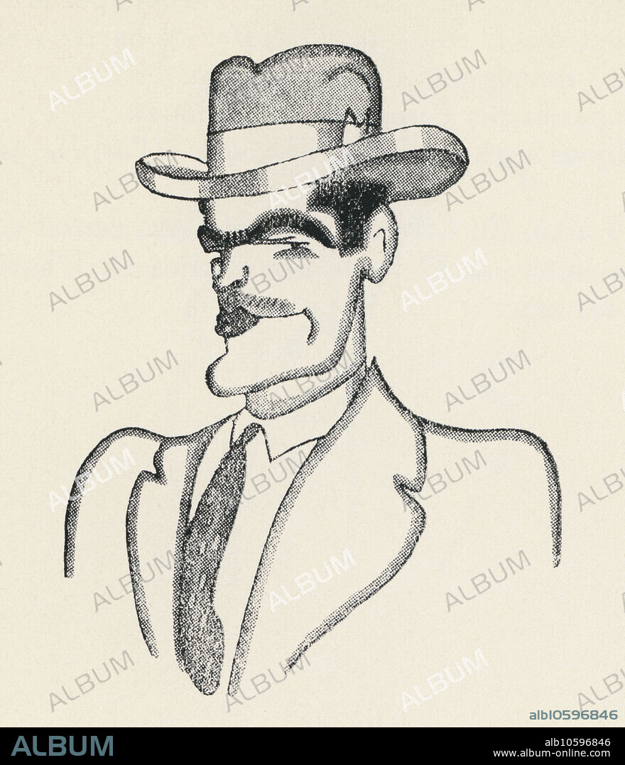 JAUME PASSARELL RIBÓ. Marius Gifreda Morros (1895-1958), periodista, arquitecto, escritor, dramaturgo, novelista y crítico teatral catalán. Caricatura de Jaume Passarell. Año 1930.