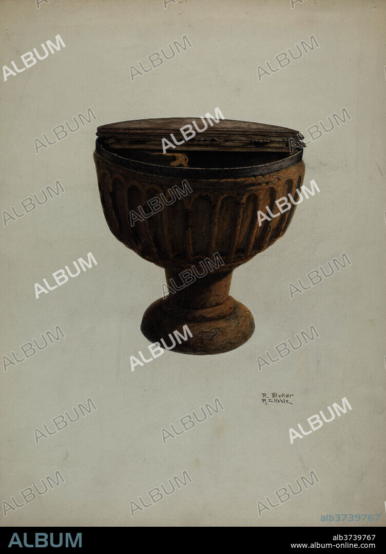 RUTH BUKER AND RAYMOND E. NOBLE. Baptismal Font. Dated: 1939. Dimensions: overall: 35.6 x 26.4 cm (14 x 10 3/8 in.)  Original IAD Object: 2 1/2' x 2 1/2'. Medium: watercolor, colored pencil, and graphite on paper.