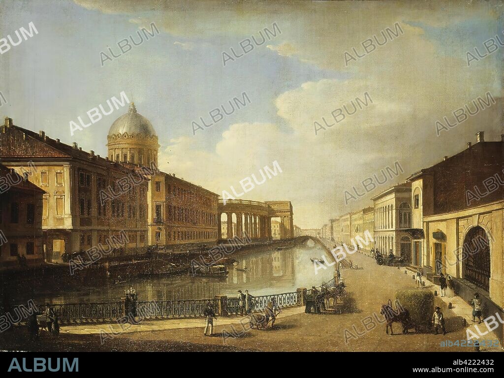 TIMOFEY VASILYEV. 'View of the Cathedral of Our Lady of Kazan from the Rear Facade near Ekaterininsky Canal'. Russia, late 1810s. Dimensions: 67,3x94,5 cm.