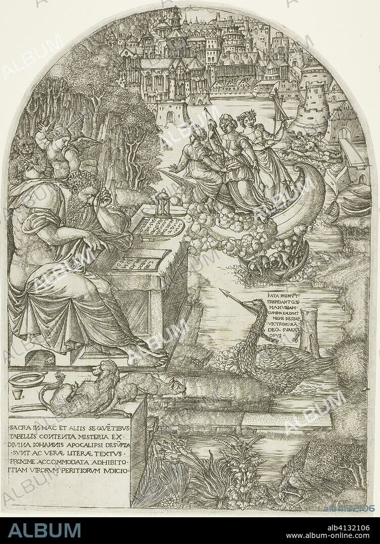 Duvet Studying the Apocalypse. Jean Duvet; French, 1485-after 1561. Date: 1555. Dimensions: 296 × 210 mm (image); 303 × 219 mm (sheet). Engraving in black on ivory laid paper. Origin: France.