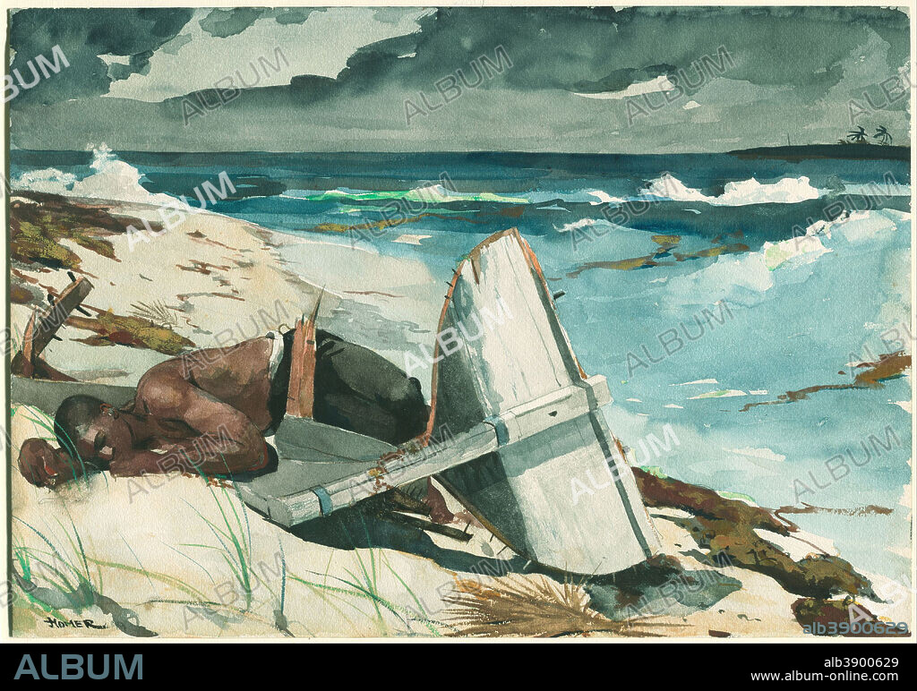 WINSLOW HOMER. After the Hurricane, Bahamas. Date/Period: 1899. Drawing and Watercolor. Transparent watercolor, with touches of opaque watercolor, rewetting, blotting and scraping, over graphite, on moderately thick, moderately textured (twill texture on verso), ivory wove paper Transparent watercolor, with touches of opaque watercolor, rewetting, blotting and scraping, over graphite, on moderately thick, moderately textured (twill texture on verso), ivory wove paper. Height: 380 mm (14.96 in); Width: 543 mm (21.37 in).