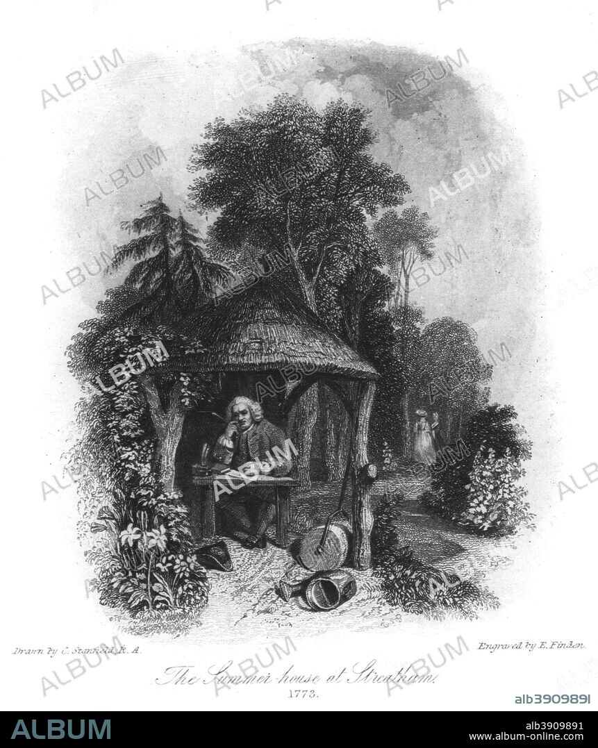 'Dr Johnson's summer house at Streatham, 1773', (19th century). English lexicographer and man of letters Samuel Johnson (1709-1784) often stayed at Streatham Park as a guest of Henry and Hester Thrale. The house was later demolished and Streatham, then a village, is now part of Greater London.