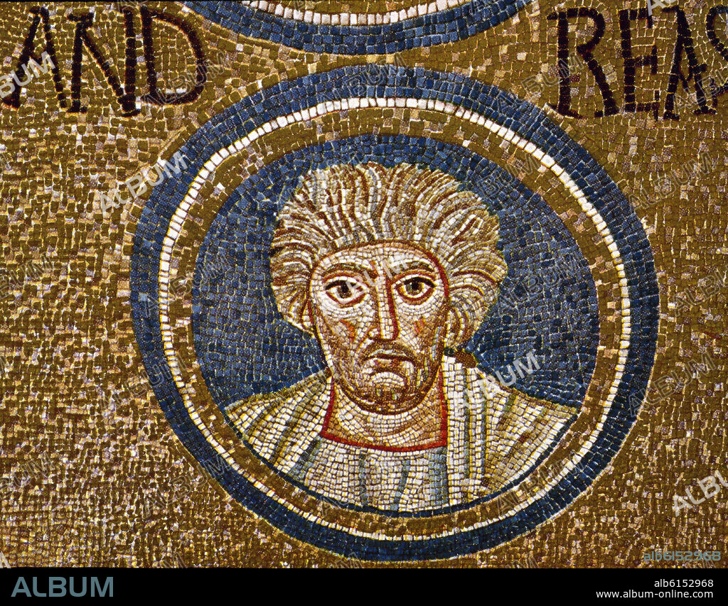 TONDO CON EL BUSTO DEL EMPERADOR JUSTINIANO - MOSAICO SIGLO VI.