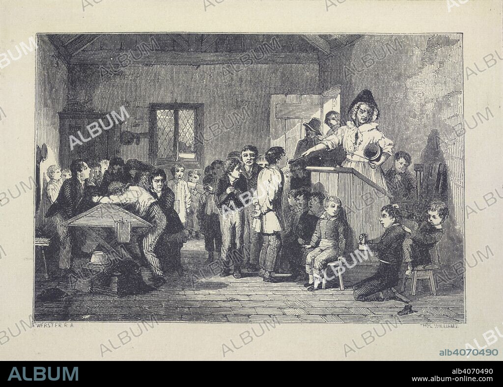 Nicholas Nickleby. The Works of Charles Dickens. National edition. [E. 1906. Illustration showing the pupils at Dotheboys Hall school, one of them being fed from a spoon by Mrs Squeers, the wife of the headmaster.  Image taken from The Works of Charles Dickens. National edition. [Edited by B. W. Matz. With all the plates, illustrations, wrapper designs and prefaces of the earlier editions. The text based on the Charles Dickens edition.].6, 7. Nicholas Nickleby.  Originally published/produced in 1906. . Source: 12276.f.1, opposite 104. Language: English.