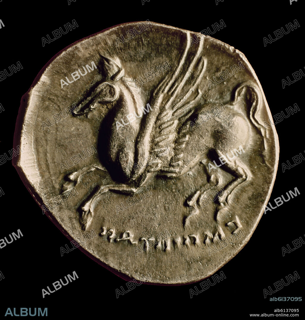 REVERSO DE UN DRACMA CON LA REPRESENTACION DE PEGASO Y LA LEYENDA DE EMPORITON - S III AC - PROCEDENTE DE AMPURIAS.