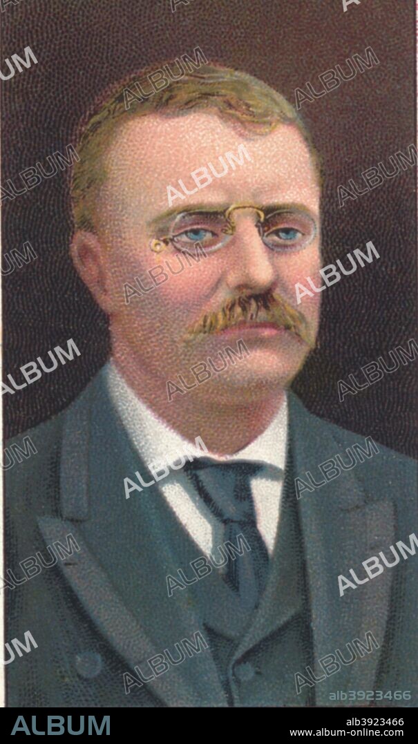 Theodore Roosevelt, 26th President of the United States. Roosevelt (1858-1919) was president from 1901 until 1909. From Hignett's Butterfly Medium Cigarette - Modern Statesmen, 1906.