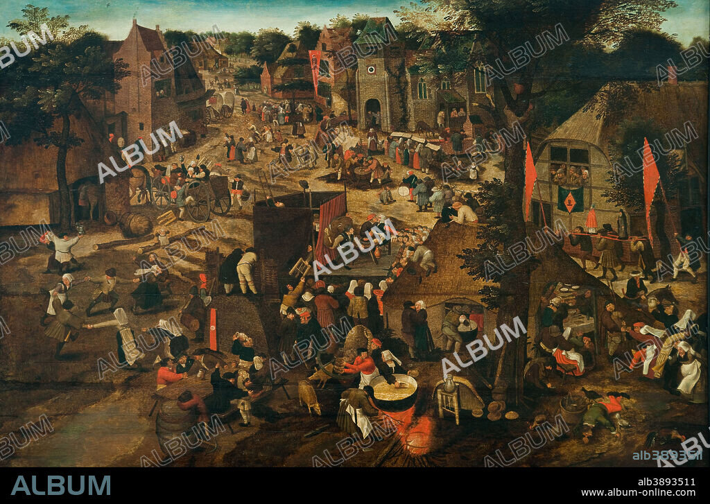 PIETER BRUEGHEL EL JOVEN. A Village Fair (Village festival in Honour of Saint Hubert and Saint Anthony). Date/Period: 1564 - 1638. Painting. Oil on panel oil on panel. Height: 1,118 mm (44.01 in); Width: 1,651 mm (65 in).