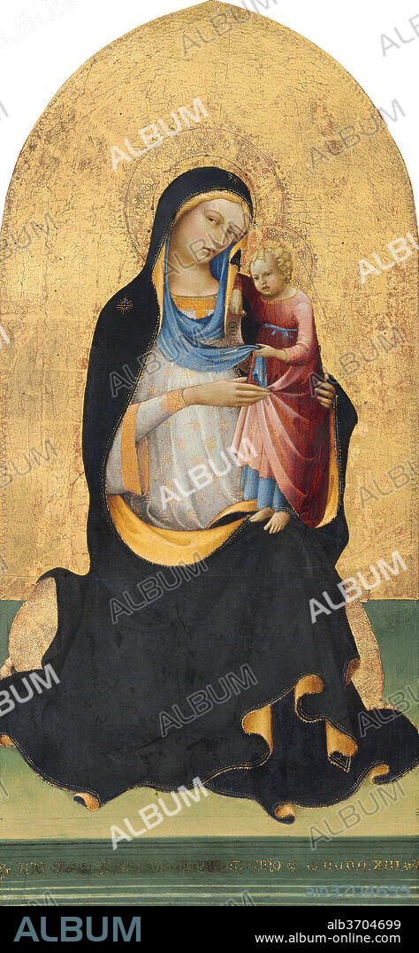LORENZO MONACO. Madonna and Child. Dated: 1413. Dimensions: painted surface: 113.5 × 52.8 cm (44 11/16 × 20 13/16 in.)  overall: 116.3 × 55.6 cm (45 13/16 × 21 7/8 in.)  framed: 127 x 66.2 x 11.4 cm (50 x 26 1/16 x 4 1/2 in.). Medium: tempera on panel.