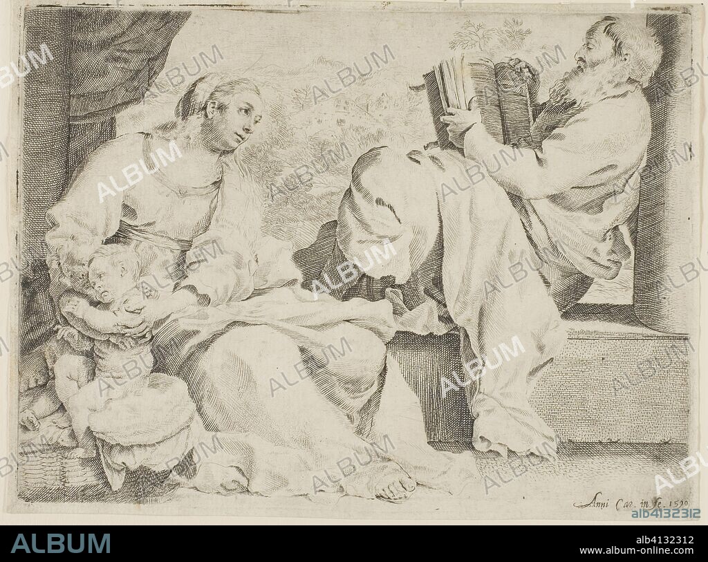 The Holy Family with Saint John the Baptist. Annibale Carracci; Italian, 1560-1609. Date: 1589-1590. Dimensions: 169 x 226 mm. Engraving with etching in black on ivory laid paper. Origin: Italy.