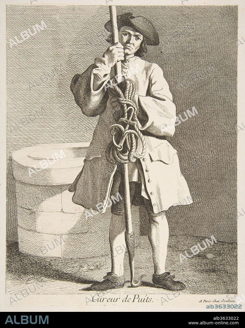 COMTE DE CAYLUS ANNE CLAUDE PHILIPPE DE TUBIÈRES and AFTER EDME BOUCHARDON. Well Cleaner. Artist: Anne Claude Philippe de Tubières, comte de Caylus (French, Paris 1692-1765 Paris); After Edme Bouchardon (French, Chaumont 1698-1762 Paris). Dimensions: Sheet: 9 7/16 x 7 5/16 in. (24 x 18.5 cm)
Image: 9 x 7 1/4 in. (22.9 x 18.4 cm). Series/Portfolio: Cries of Paris: Fifth Set
(Études Prises dans le Bas Peuple où les Cris de Paris: Cinquième Suite). Date: 1746.