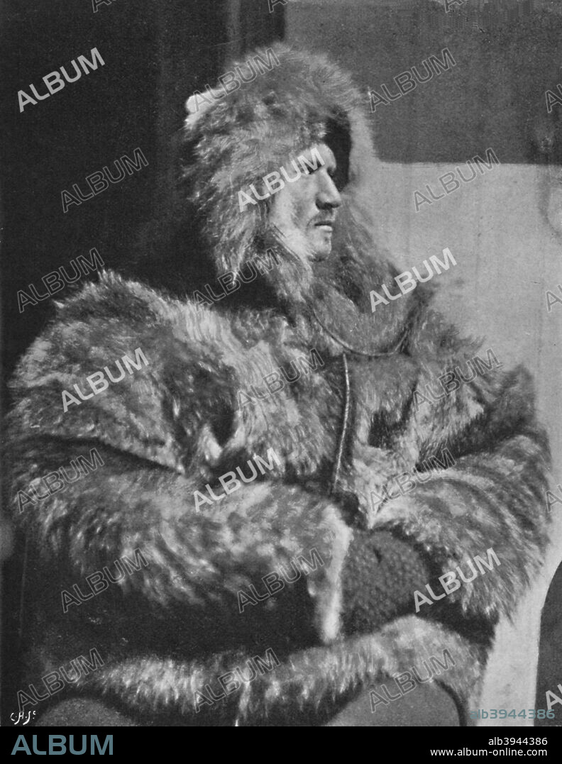 'Hjalmar Johansen', 1893, (1897). Fredrik Hjalmar Johansen (1867-1913) was a Norwegian explorer who took part to the  three year expedition (1893-1896) aboard the 'Fram' led by Fridtjof Nansen. He was lieutenant in the Reserve. From Farthest North, Vol. 2 by Fridtjof Nansen. [Archibald Constable and Company, London, 1897].