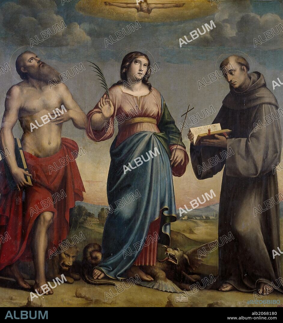 Giacomo Francia; Giulio Francia / 'Saint Jerome, Saint Margaret and Saint Francis', 1518, Italian School, Panel, 156 cm x 145 cm, P00143.