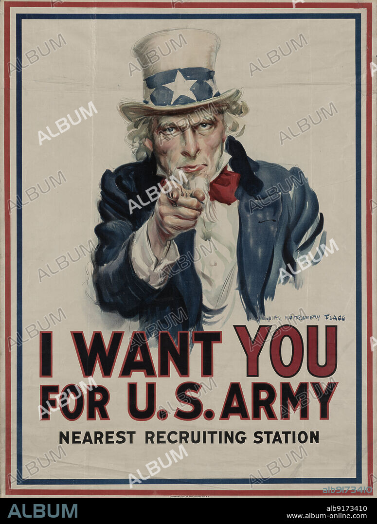 JAMES MONTGOMERY FLAGG. I want you for U.S. Army : nearest recruiting station, [Recto], 1917. [Publisher: Leslie-Judge Co.; Place: New York].