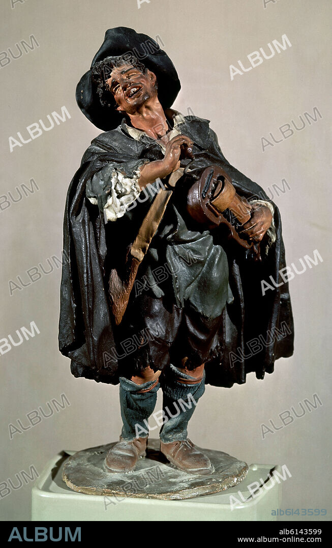 FRANCISCO SALZILLO. EL MUSICO CIEGO - FIGURILLA DE BELEN - SIGLO XVIII - BARROCO ESPAÑOL.
