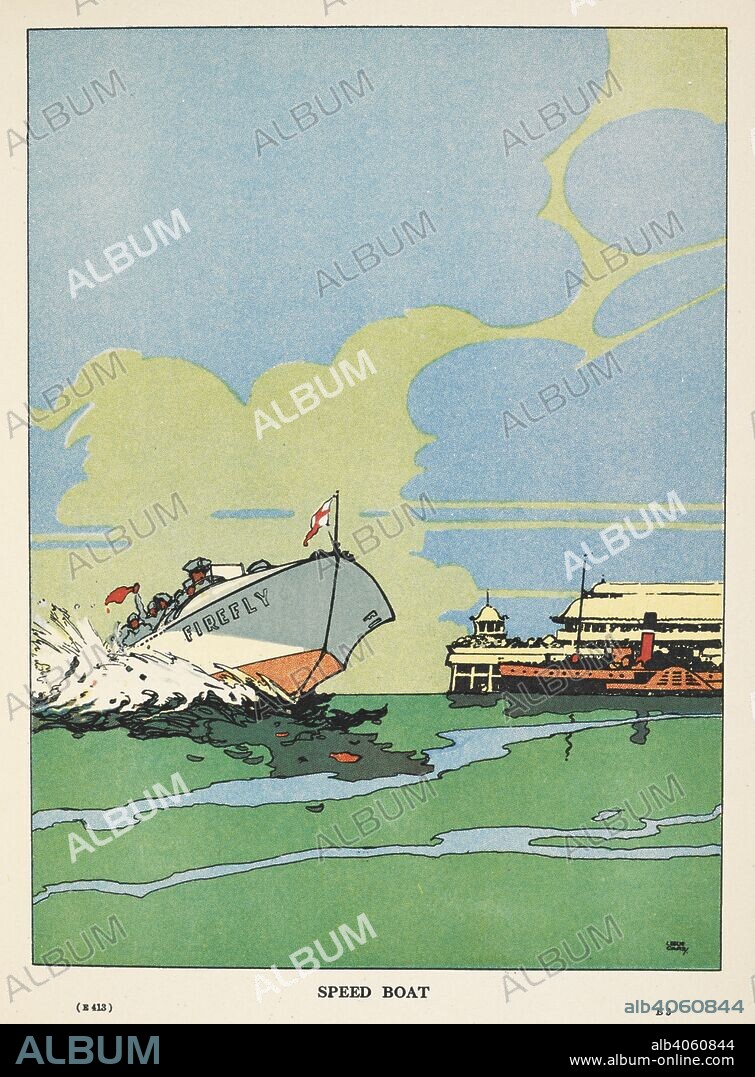 LESLIE CARR and CYRIL HALL. 'Speed boat.'. Motor and Plane ... Illustrated, etc. London ; Glasgow : Blackie & Son, [1932]. Source: 012803.l.38 page 33.
