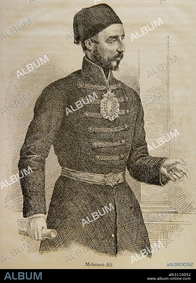 Mehmet Ali (1769-1849). Valí de Egipto (1805-1848). Considerado como el fundador del Egipto moderno. Retrato. Grabdo de la Historia Univesal, 1881.