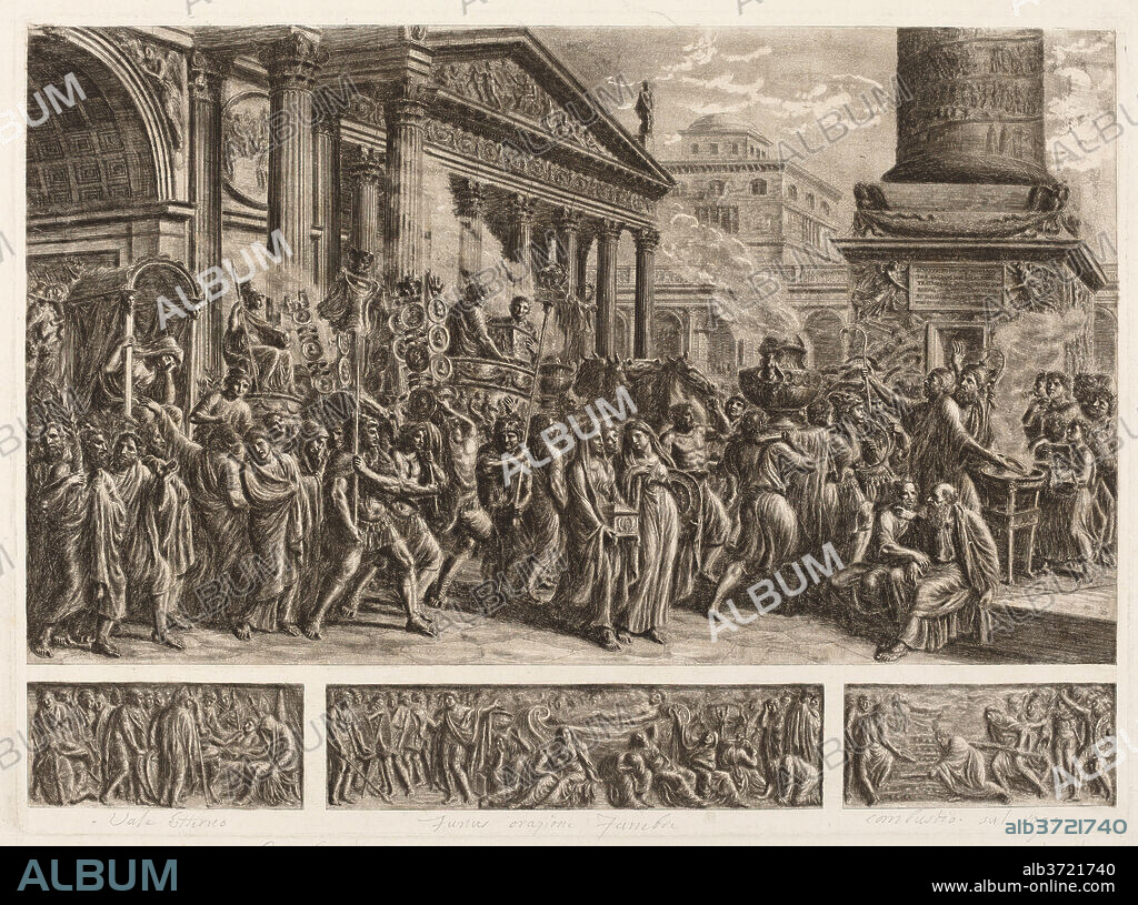 LUIGI ADEMOLLO. The Ashes of Trajan Carried in a Triumphal Procession. Dimensions: plate: 44.9 x 60.9 cm (17 11/16 x 24 in.)  sheet: 4.99 x 69.6 cm (1 15/16 x 27 3/8 in.). Medium: etching and aquatint on laid paper.