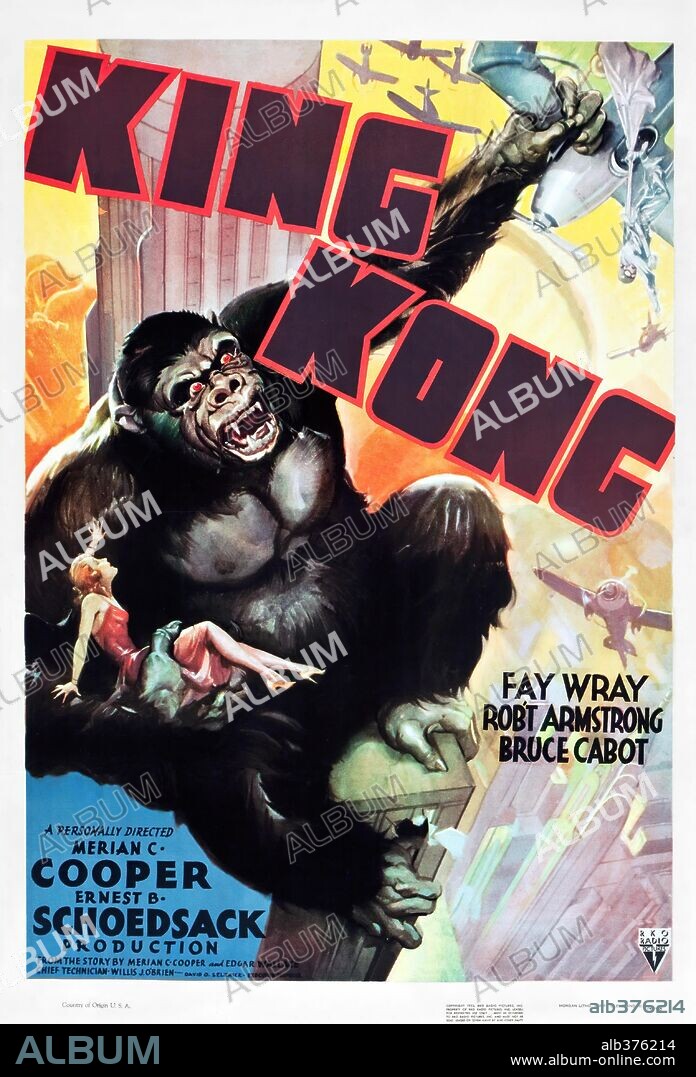 Plakat zu DIE FABEL VON KING KONG - EIN AMERIKANISCHER TRICK- UND SENSATIONSFILM, 1933 (KING KONG), unter der Regie von ERNEST B. SCHOEDSACK und MERIAN C. COOPER. Copyright RKO.
