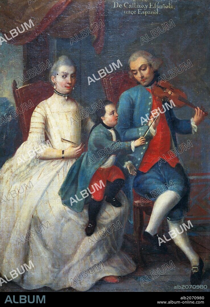 ANDRES DE ISLAS. CUADROS DEL MESTIZAJE. SIGLO XVIII. Sociedad. "De un castizo y una española, nace un español". Oleo del siglo XVIII. Museo de America. Madrid. España.